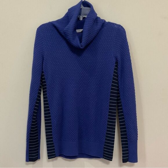 Athleta Textured Turtleneck Sweater Chianti Merino Wool Sz S Blue Marina - Picture 2 of 7